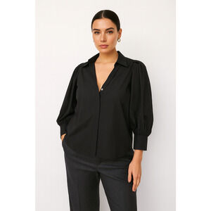 BANANA REPUBLIC Womens Seamed Poplin Shirt XS Black Minimalist Office Corpcore